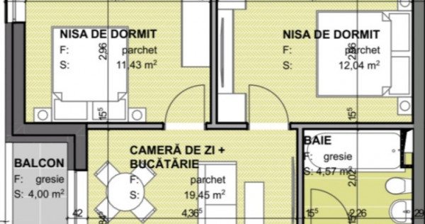 Apartament 3 camere semidecomandat 47.5 mp, Finisat, Estimo