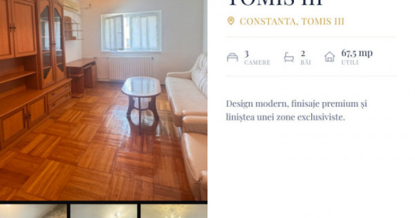Apartament 3 camere de v&acirc;nzare &icirc;n zona Tomis III