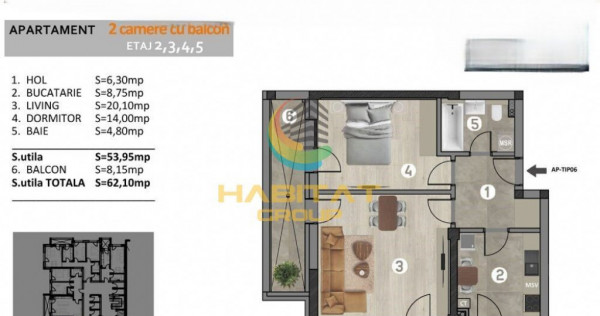 Apartament 2 camere + balcon in Popesti Leordeni