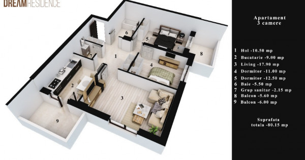Apartament 3 camere, Dream Residence Rahova