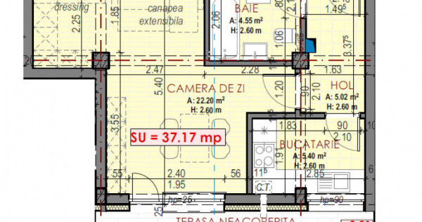 Apartament de 1 camera, bucatarie separata, 37.17 mp, Zona U