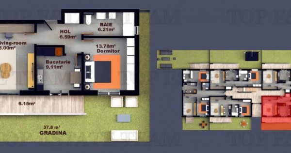 Apartament 2 camere, finisaje Premium si curte 16 mp, zona C