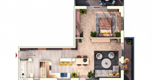 Apartament 2 camere, 64 mp, 23 mp balcon, parcare subterana