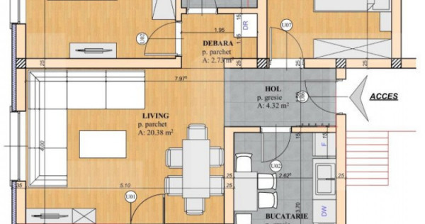 Exclusiv! Apartament 3 camere, 65 mp, semifinisat, etaj inte