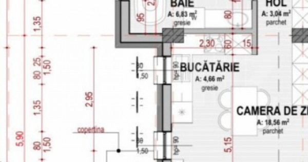 Apartament 2 camere semifinisat, 54.36 mp, 2 parcari, zona S