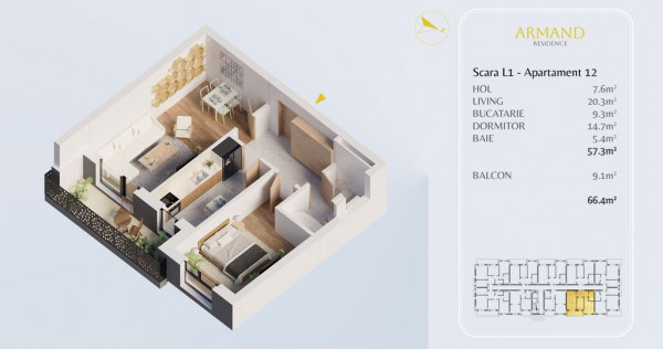 AP 2 CAMERE ,BLOC P+3E,METROU N.TECLU.