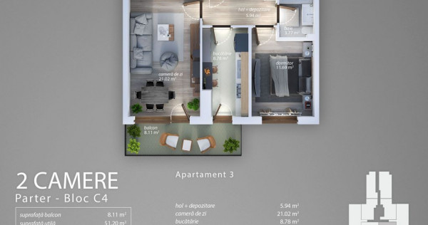 Apartament 2 Camere Decomandat Sector 4 Grand Arena 59.31Mp