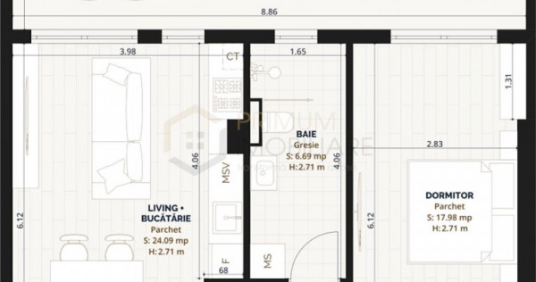 TORONTAL - 2 Camere - Etaj 2 - LIFT - Terasa mare