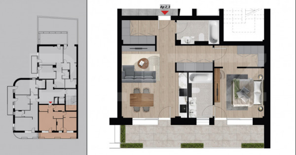Apartament cu 2 camere, 60,10 mp, bloc nou, Etajul 2, Zona?