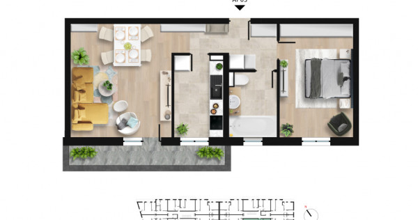 Apartament 2 camere, cu balcon spațios langa Lacul Morii