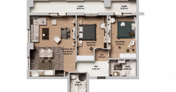 Apartament de vanzare, cu 3 camere, 70 mp, zona Ansamblul Ve