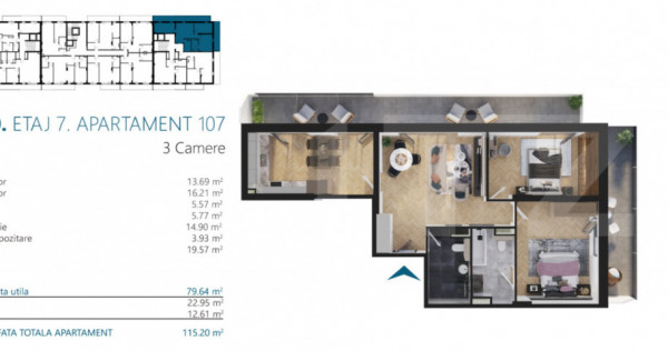 Apartament 4 camere, cu terase 36 mp, super view, zona Elite