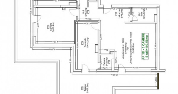 Penthouse cu 3 camere, terasă panoramică de 56 mp și priv
