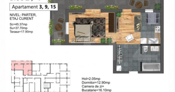 Apartament cu 2 camere, bloc nou, zona Kaufland Sud