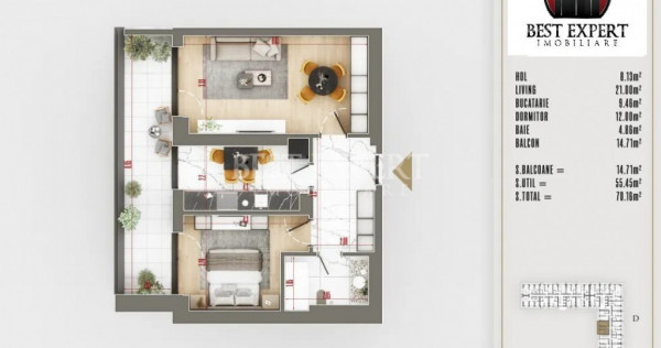 Apartament 2 camere Modern-Incalzire Pardoseala