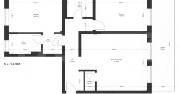 Apartament 3 camere, 77.47 mp utli+ grădină 17 mp utili, z