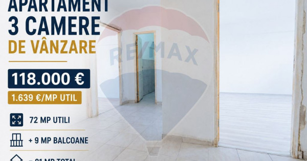 Apartament 3 Camere Decomandat - 72mp Utili, Preț Excelent!