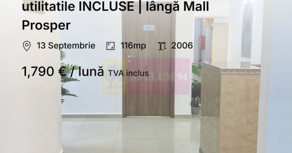 Spațiu Birou/notariat 116mp | TOATE util. INCLUSE | l&acirc;n...