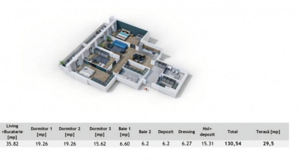 Apartament 4 camere, 130 mp + terasă 29 mp, zona Centrala