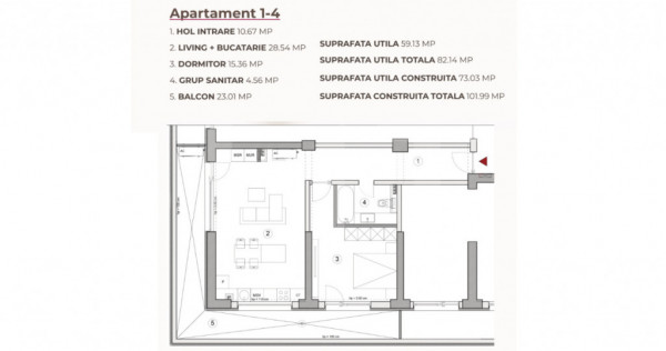 Apartament 2 camere, 82.14 mp, Ansamblu 0% Comision, zona Ca