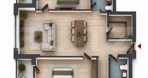 Apartament 3 camere, 82.30 mp, 2 bai, 2 balcone, CF, parcare