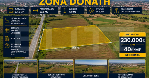 Teren extravilan, 5.760 mp, front 32,5 ml, zona Donath