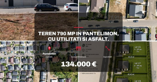 Teren 790 mp in Pantelimon, cu utilitati si asfalt.
