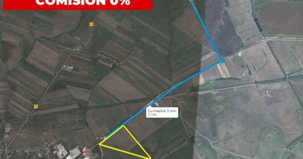 Teren de vanzare la 2,7 km de autostrada, front de 163 ml CO