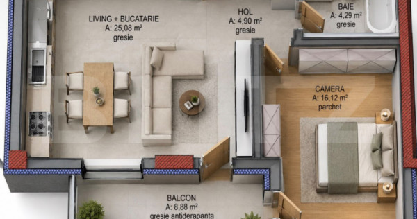 Apartament cu 2 camere, 50.40 mp, zona Terra Gardens, Comisi