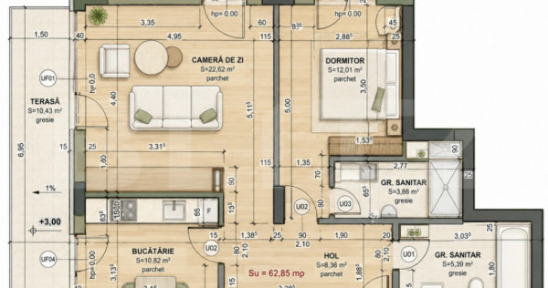 Apartament 3 camere, 62.85 mp, Comision 0, zona Iris
