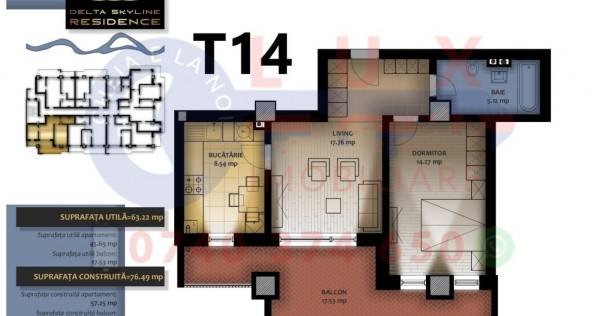 Apartament 2 camere TIP T14 DELTA SKYLINE Residence