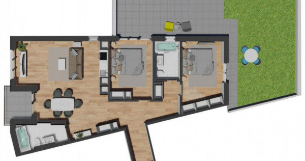 Apartament de 3 camere semifinisat, 88,45 mp, terasa 31,60 m
