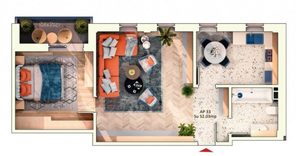 Apartament 2 camere decomandat, 55 mp, 4 mp balcon,parcare s