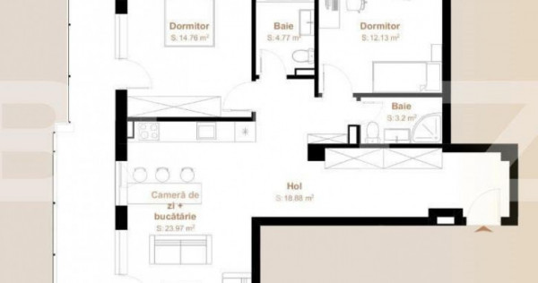 Apartament 3 camere, 77,71 mp + balcon 30,57 mp, zona exclus