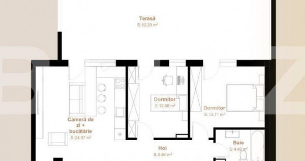 Apartament 3 camere, 72,01 mp + terasa 62,29 mp, zona Vivo