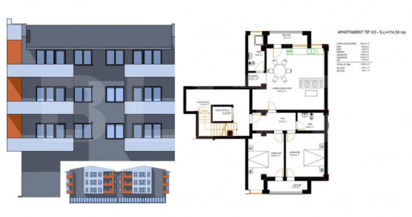 Apartament 3 camere, 93,44 mp, zona Selgros
