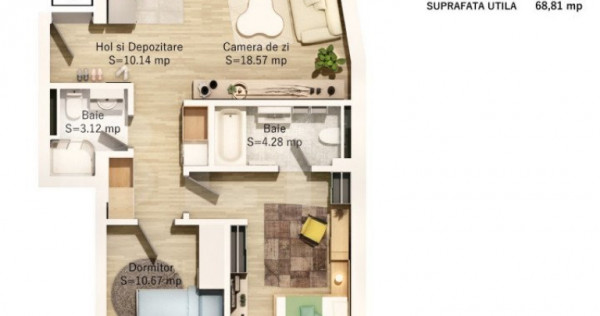 Apartament 3 camere, 69mp, zona Parcul Central