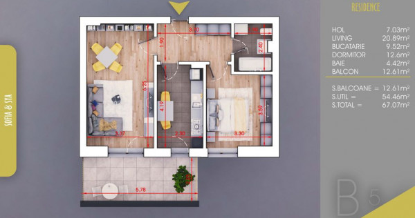 Apartament 2 camere, Mertou N. Teclu Pallady
