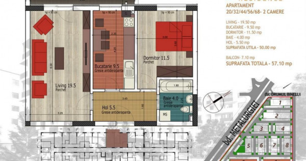 Apartament 2 Camere Decomandat Mobilat si Utilat 57MP