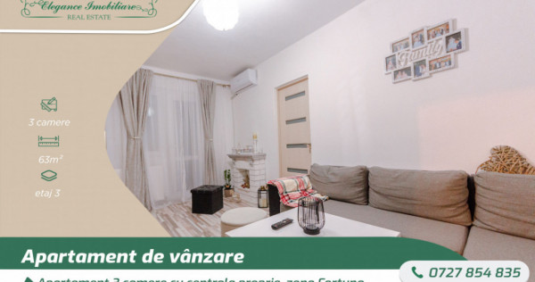 Apartament 3 camere cu centrala proprie, zona Fortuna, Arad