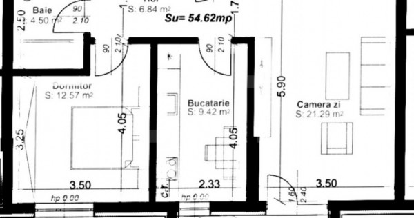 Apartament 2 camere, decomandat, 54mp utili, logie 4,21, zon