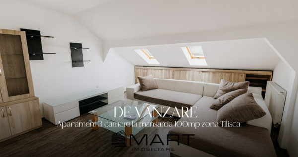 Apartament la mansarda cu 3 camere 100mp zona Tilisca