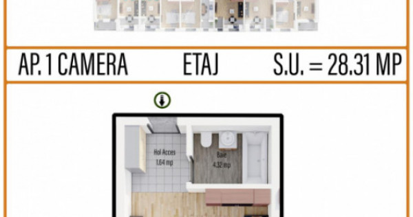 Garsoniera confort 1, bloc nou, etaj 2, strada TINERETULUI -