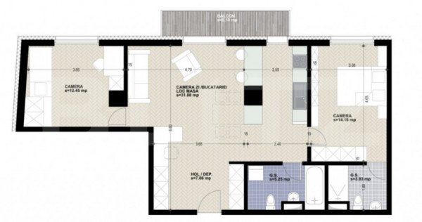 Apartament cu 3 camere, 2 bai, 75 mp, bloc nou, zona Iulius