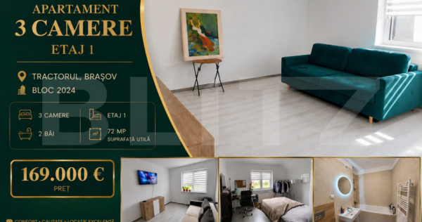 Apartament de 3 camere | Tractorul | Etaj 1 | Parcare inclus