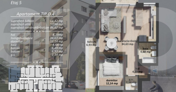 Apartament 2 camere de vanzare zona Postalionului