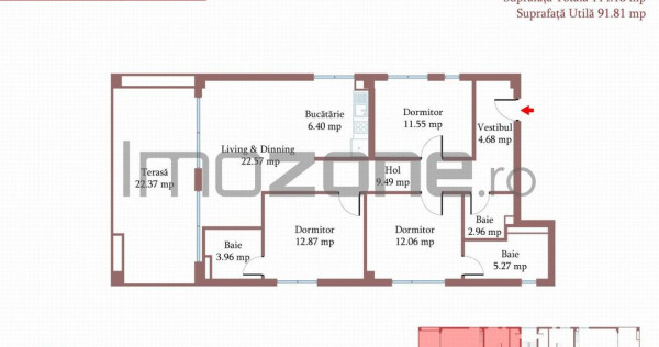 4 camere cu terasa de 22 mp, 3 bai, etaj 1/3, FINISAT MOD...