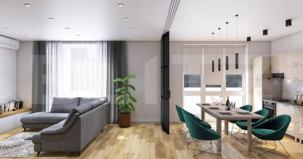 Apartament 2 camere, living cu bucătărie open space, balco