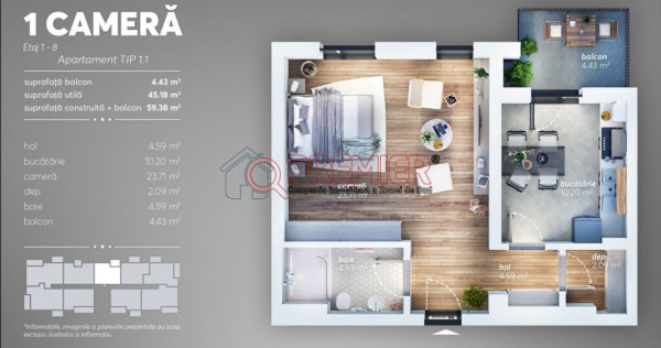 Garsoniera spatioasa de 50 mp - Sector 4 - Grand Arena