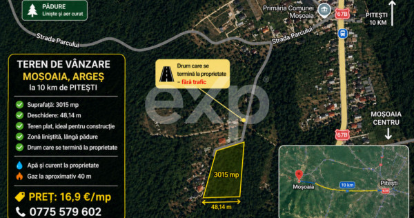 Teren 3015 mp Moșoaia | Zonă liniștită l&acirc;ngă pădure |